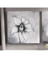 Orchid Stretched Canvas Print Framed Black &amp; White 23&quot; x 23&quot; Flower Wall... - £31.28 GBP