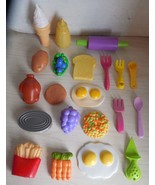Lot of 21 Toy Kitchen Pretend Plastic Food, Eggs, Meat, Can Fish, Utensi... - £7.85 GBP