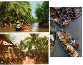 3 Color Postcards Thailand Boat Vendors Floating Market Bangkok Unposted #5 - $4.50