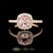 1Ct Imitación Morganita Y Diamante Cuadrado Halo Compromiso Anillo Oro Rosa Baño - £100.42 GBP