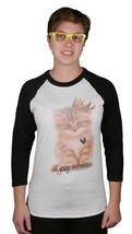 Young And Reckless Womens Queen Purr Cat Raglan 3/4 Sleeve White Black Shirt Top - £30.14 GBP