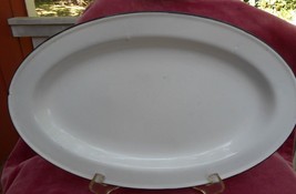 Enamelware oval serving platter 13 3/4&quot; black trim graniteware antique rare - $19.16
