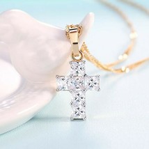 Princesse Coupe Imitation Diamant Mini Pendentif Croix 14K or Jaune Plaqué - £124.40 GBP