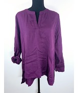 Soft Surroundings Womens Top Blouse L P Purple Roll Tab Sleeves Notched ... - $30.46 CAD