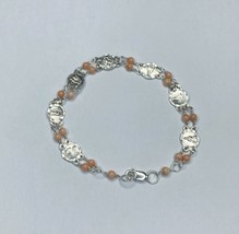 Sterling Silver Genuine Pink Coral Catholic Saints 8mm Medal 7.5&quot; Bracelet - $79.48