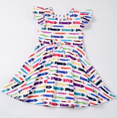 NEW Boutique Back to School Crayon Pencils Art Class Girls Sleeveless Dress - $4.54+