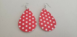 Faux Leather Dangle Earrings (New) Red W/ Medium White Dots #112 - £4.06 GBP