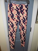 Lu La Roe Leggings Blue W/Pink And Ivory Floral Print Size Os Women&#39;s Euc - £16.53 GBP