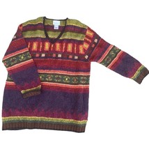 Vintage 80s 90s Susan Bristol  women Large V Neck Patterned Sweater pull... - £23.13 GBP