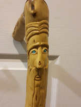 Handmade Wooden 37.5&quot; Walking Stick Cane Bearded Man Wizard Dragon Folk Art - £63.26 GBP
