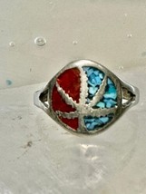 Marijuana leaf ring size 5.75 turquoise chips coral sterling silver women - £37.68 GBP