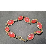 Vintage Gold Tone Red Cabochon Link Bracelet 8&quot; Classic Elegant Made in ... - $16.31