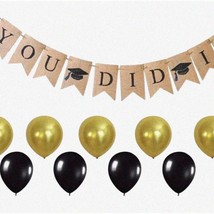 Celebrate Success Graduation Kit - Golden Black Balloons, Burlap Banner - Perfec - £22.16 GBP