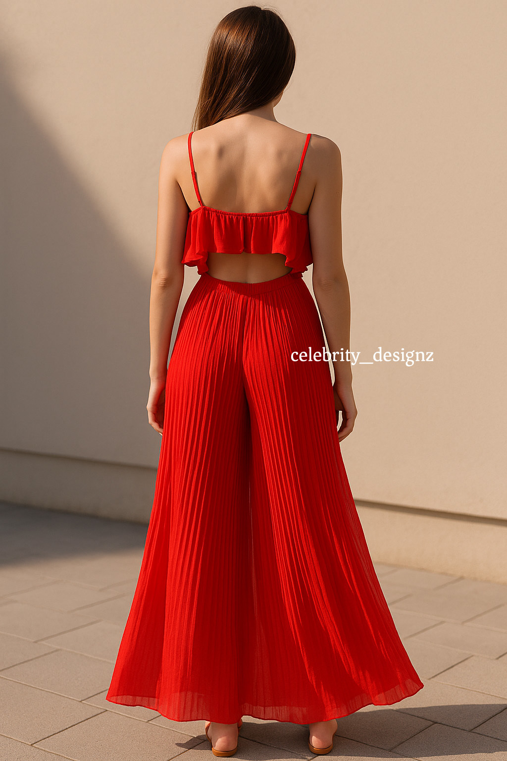 Womens Strappy Pleated Ruffle Top Culottes Flowy Jumpsuit in Red 6 8 10 AU STOCK Item image 2