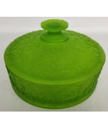 Vintage Green Frosted Satin Glass Embossed Leaf Covered Dish - £61.92 GBP