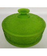 Vintage Green Frosted Satin Glass Embossed Leaf Covered Dish - $79.20