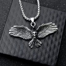 Men Silver Skull Eagle Pendant Animal Necklace Punk Rock Biker Jewelry Chain 24&quot; - £9.48 GBP