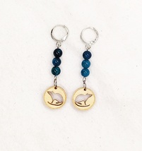 Handcrafted Cute Rat Silhouette Wood Charm &amp; Chalcedony Gemstone Dangle Earrings - $17.99