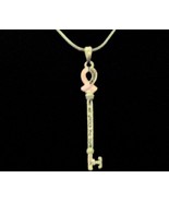 TOGETHER WE WILL UNLOCK THE CURE pink ribbon key necklace - £3.91 GBP