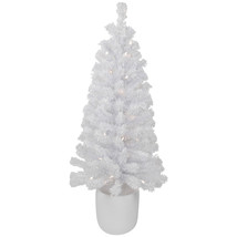 US Seller 3.5&#39; Potted Winter Pine White Tinsel Christmas Tree Clear Lights Fast  - $190.98