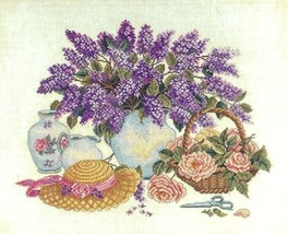 Eva Rosenstand Counted Cross Stitch Lilacs &amp; Hat 20 x 16 Clara Weaver Wi... - $98.74