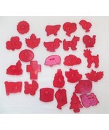 Vintage Red Plastic Cookie Cutters HRM Crown Logo Christmas Animals Made... - $25.00
