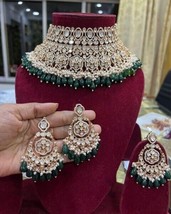 Bollywood Style Indian Gold Plated Kundan Bridal Necklace Green Jewelry Set - £278.01 GBP