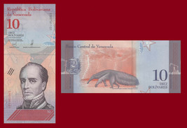 Venezuela P103, 10 Bolivar,  General Rafael Urdanet / ant eater UNC 2018 - $1.66
