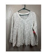NWT St John&#39;s Bay Stripes Blouse 3/4 Sleeves V Neck French Terry Size XL - $21.95