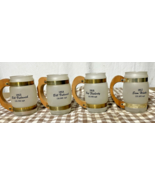 4 VTG Indy 500 Glass Barrel Mug Stein Barware 1953, 1954, 1956 and 1957 ... - $19.80