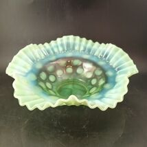 Exquisite Vintage Fenton Topaz Opalescent Green Coin Dot Ruffled Edge Bo... - $1,562.90 MXN