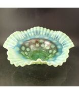 Exquisite Vintage Fenton Topaz Opalescent Green Coin Dot Ruffled Edge Bo... - $84.15
