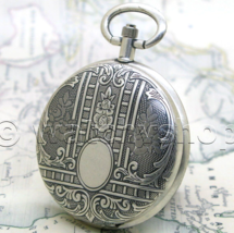 Silver Plated Pocket Watch for Men 42 mm Brass Pewter Case with Fob Chain P100 - £20.37 GBP