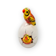Hatched Egg Pottery Bird Orange Yellow Parrots Mexico Hand Painted Signe... - $14.83