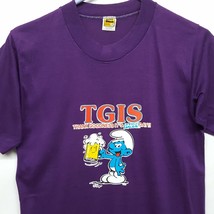 Vtg 80s Smurfs Thank Goodness Its Smurf Day TGIS Purple T Shirt Sz M Velva Sheen - £92.71 GBP