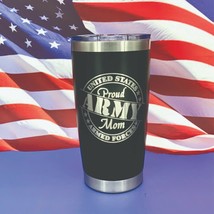 Proud US Army Mom Engraved Tumbler Cup Water Bottle Military Travel Mug  - £19.14 GBP