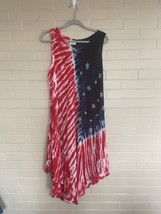 Exist Midi Dress One Size Flag Patriotic Metallic Stars Holiday Rayon Sheer - £14.98 GBP