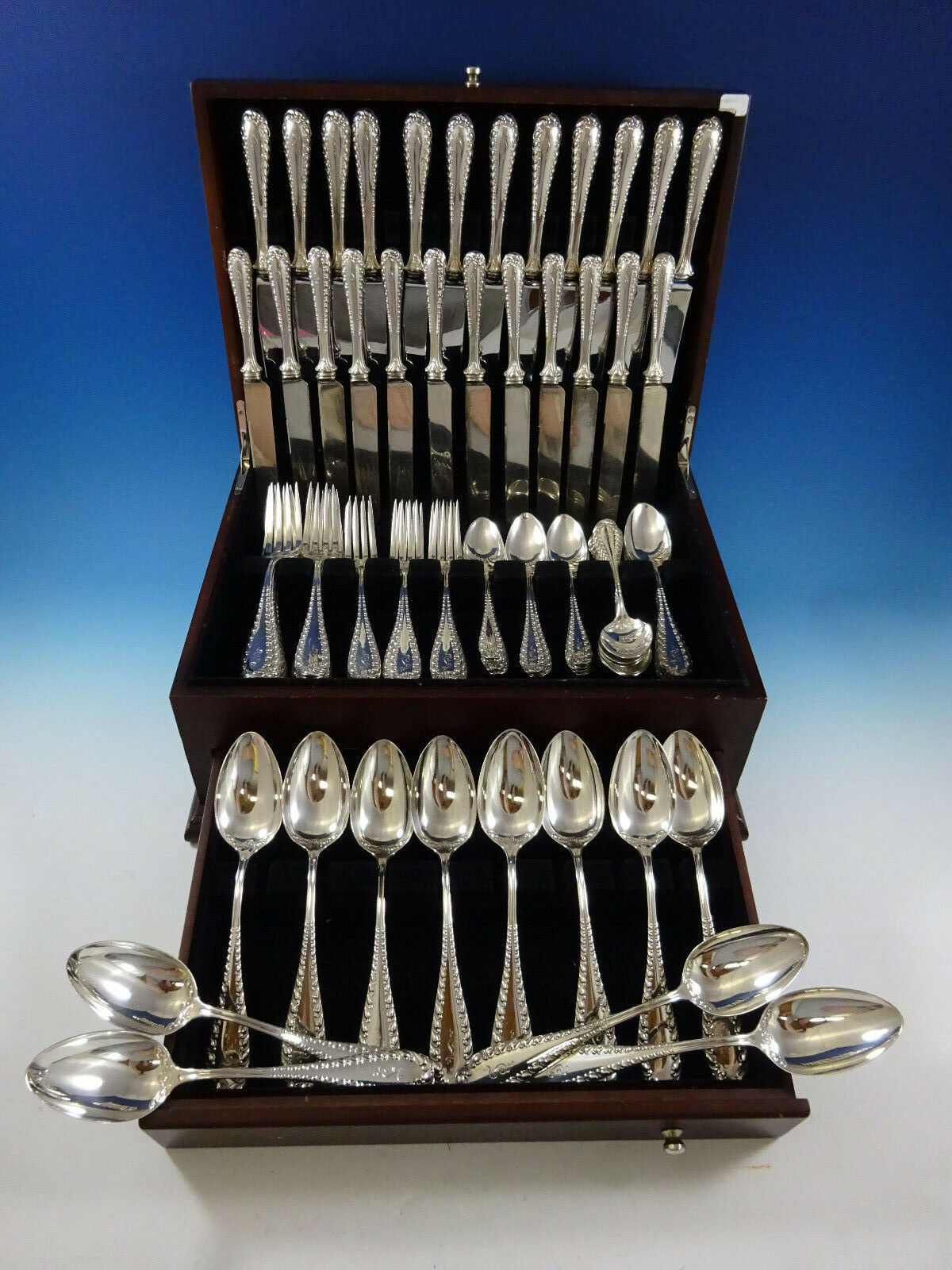 Primary image for Victoria by Shiebler Sterling Silver Dinner Flatware Set For 12 Service 84 Pcs