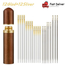 24Pcs Stainless Steel Self-Threading Needles Opening Sewing Darning Need... - £12.11 GBP