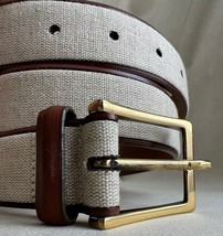 Crookhorn Brown Leather &amp; Linen Brass Buckle Size 34/85 S - $815.80 MXN