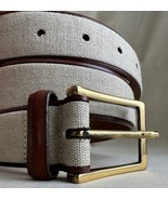 Crookhorn Brown Leather &amp; Linen Brass Buckle Size 34/85 S - $44.00
