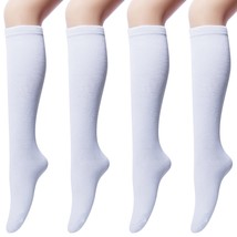 Women&#39;S 4 Pairs Cotton Knee High Casual Solid Knit Socks, B White(4 Pairs) - £21.96 GBP