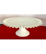 Vintage Fenton Pedestal Cake Stand Silver Crest Spanish Lace Milk Glass USA - $66.34 CAD