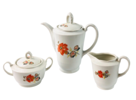 Bavarian Teapot for One 6.75&quot; tall Sugar Creamer with Lids Orange Flower... - $44.25