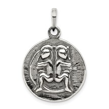Sterling Silver Polished Antique Finish Gemini Horoscope Charm 23mm x 19mm - £24.14 GBP