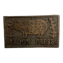 Bacon Press Cast Iron Pig Design Wood Handle Vtg Rustic Farmhouse Kitche... - £11.41 GBP