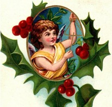 c1908 Merry Christmas Postcard Angel Playing Triangle Holly Berries 1 Cent Stamp - £11.95 GBP