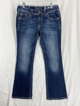 Miss Me JP5650D Women&#39;s Boot Blue Denim Jeans 29 Embellish Cross Thick Stitch - £26.14 GBP