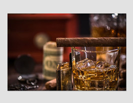 Glass of Scotch Photo with Cigar Canvas Art Whiskey Wall Art Husband Gift Whiske - $49.00