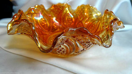 Vintage Imperial Glass Marigold Carnival Diamond Wedding Ring Fruit Ruff... - £78.89 GBP